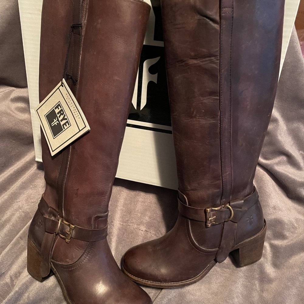 NIB Frye Malorie Knotted Tall Boots DARK BROWN 6.5M NIB